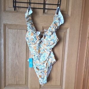 Floral Ruffle Swimsuit with Tie Detail